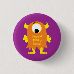 Monster Cute Funny 1st Birthday Party Theme 1 Inch Round Button