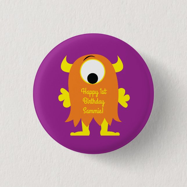Monster Cute Funny 1st Birthday Party Theme 1 Inch Round Button (Front)