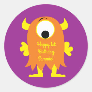 Monster Cute Funny 1st Birthday Party Theme Classic Round Sticker