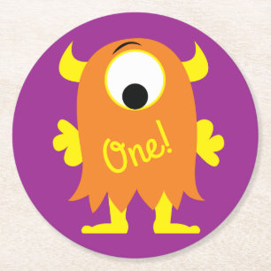 Monster Cute Funny 1st Birthday Party Theme Round Paper Coaster