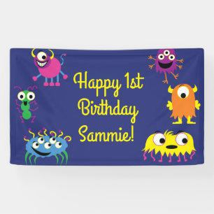 Monster Cute Funny Birthday Party Theme Banner