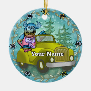 Monster Driving Car Ceramic Ornament