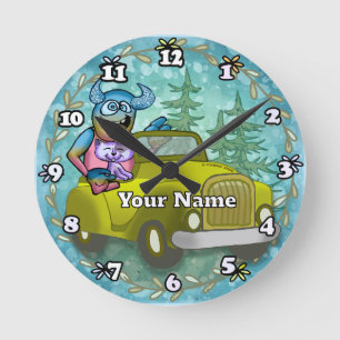 Monster Driving Car Round Clock