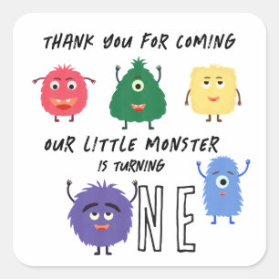 Monster First Birthday Party Square Sticker