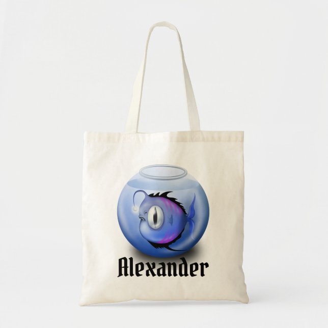 Monster Fish Personalize Halloween Trick-or-Treat Tote Bag (Front)