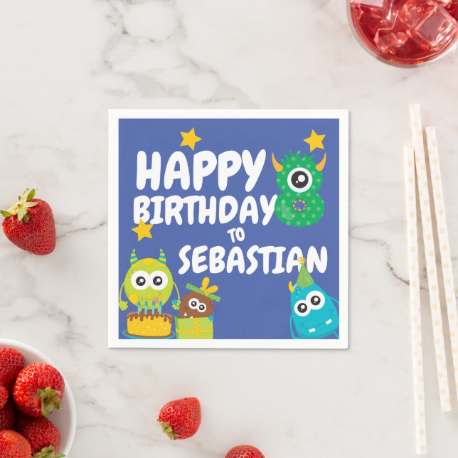 Monster Fun Eight Year Old Birthday Personalized Napkin (Insitu)