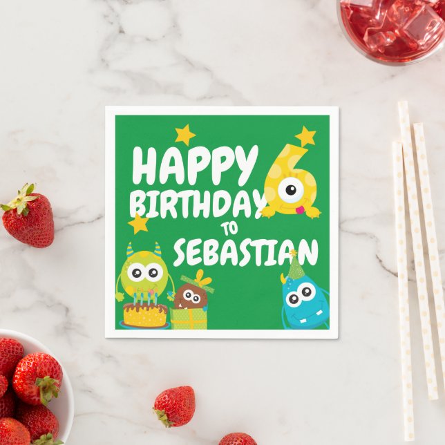 Monster Fun Six Year Old Birthday Personalized Napkin (Insitu)
