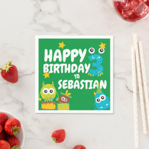 Monster Fun Three Year Old Birthday Personalized Napkin