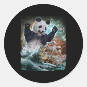 Monster Giant Panda As Kraken Attack A War Ship At Classic Round Sticker