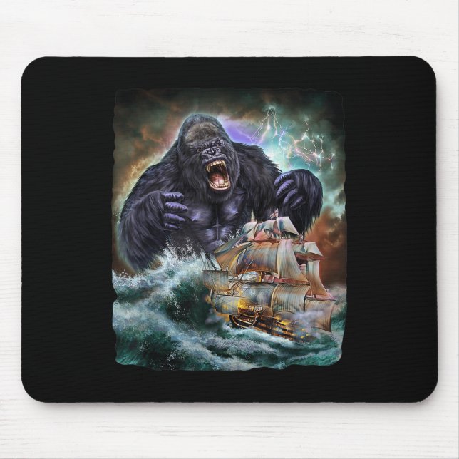 Monster Gorilla As Kraken Attack A War Ship At Hig Mouse Pad (Front)