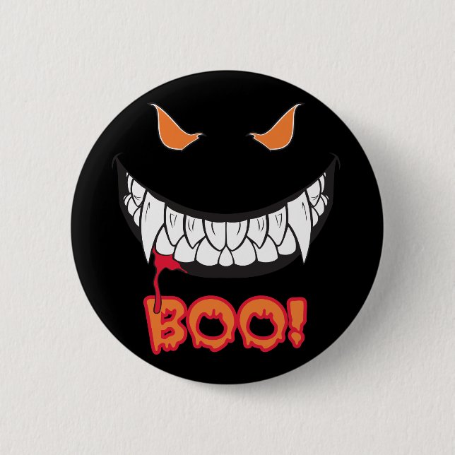Monster Grin Boo! Men's Black Round Button (Front)
