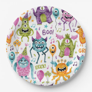 Monster Halloween Birthday Party Paper Plate