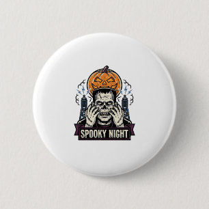 Monster Halloween Shirt with Pumpkin Moon Engravin 2 Inch Round Button