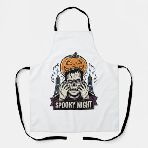 Monster Halloween Shirt with Pumpkin Moon Engravin Apron