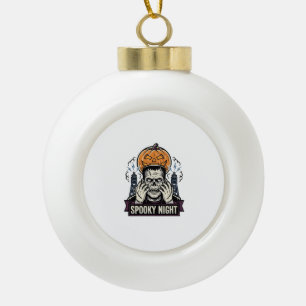 Monster Halloween Shirt with Pumpkin Moon Engravin Ceramic Ball Christmas Ornament