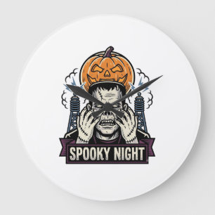 Monster Halloween Shirt with Pumpkin Moon Engravin Large Clock
