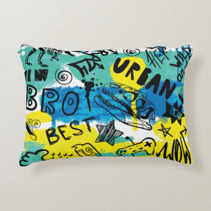 Monster Hand Drawn Kids Pattern Accent Pillow