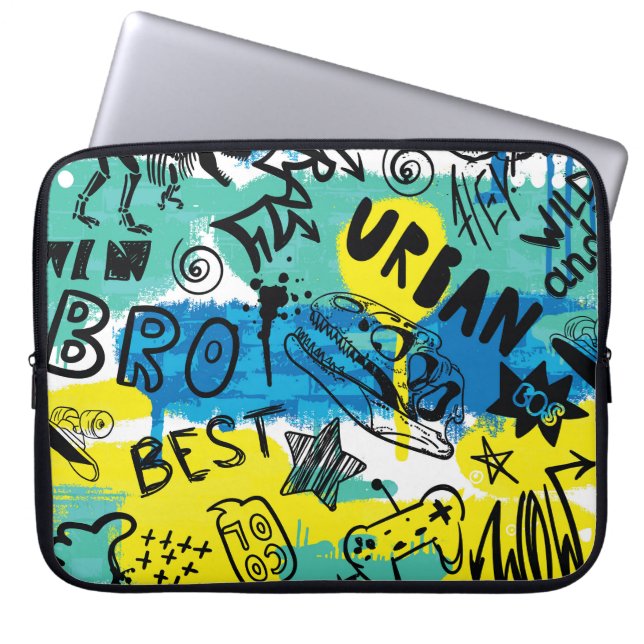 Monster Hand Drawn Kids Pattern Laptop Sleeve (Front)