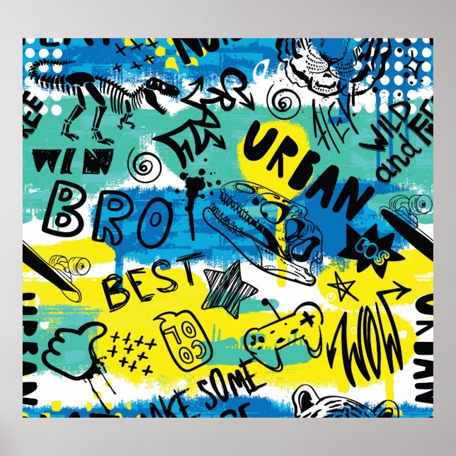 Monster Hand Drawn Kids Pattern Poster (Front)