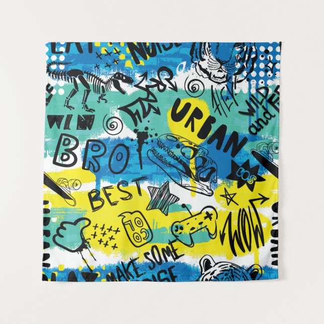 Monster Hand Drawn Kids Pattern Tapestry (Front)