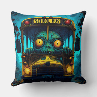 Monster Horror Bus Throw Pillow
