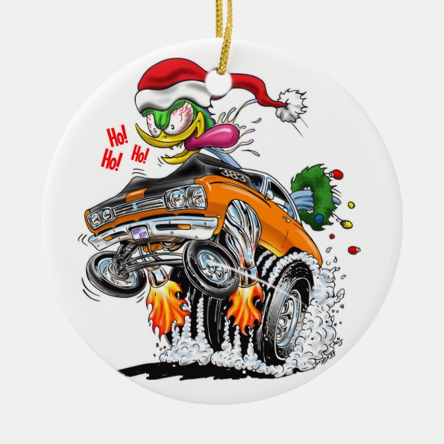 Monster Hot Rod Santa Bird Ho! Ho! Ho! Ceramic Ornament (Front)