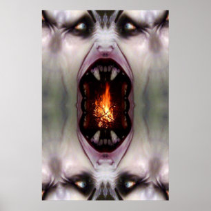Monster in the fire place poster