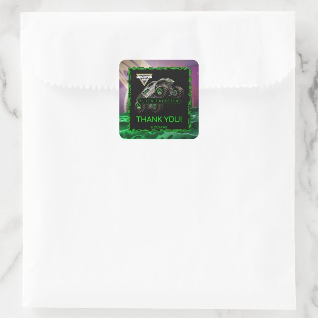 Monster Jam - Alien Invasion Birthday Square Sticker (Bag)