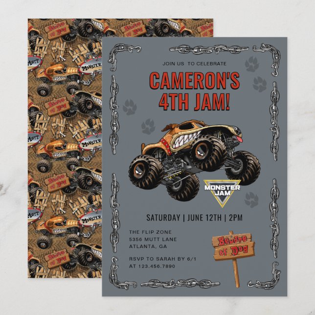 Monster Jam - Monster Mutt Birthday Invitation (Front/Back)