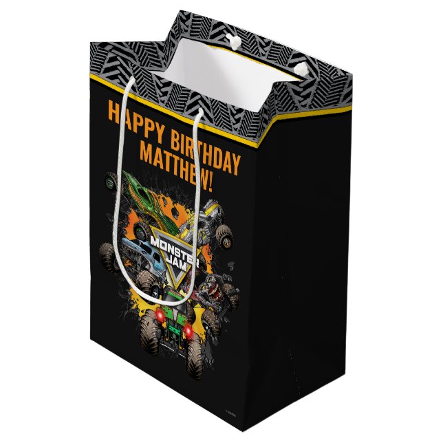 Monster Jam Trucks Birthday Medium Gift Bag (Front Angled)