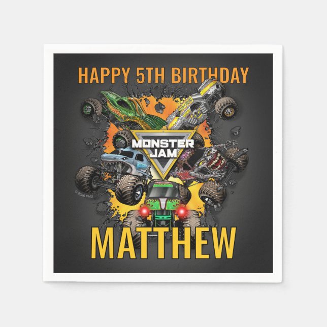 Monster Jam Trucks Birthday Napkin (Front)