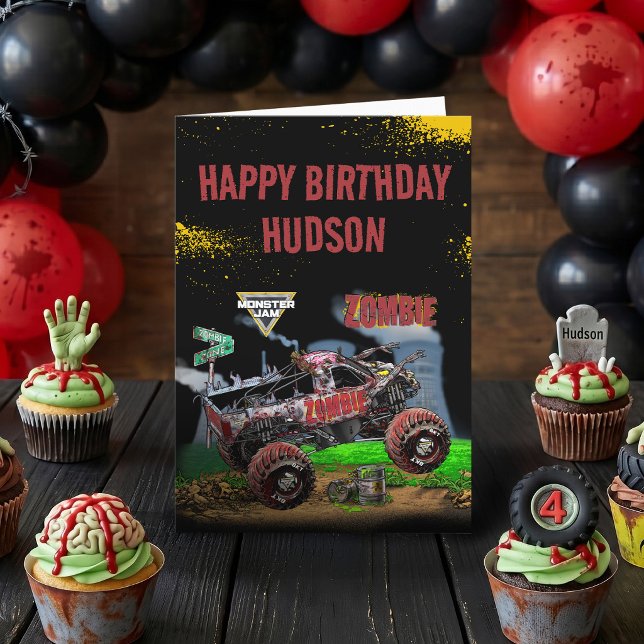 Monster Jam - Zombie Birthday Card (Card on simulated table)