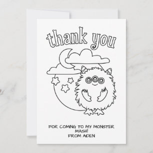 Monster Kids Coloring Card Party Favor Thank You