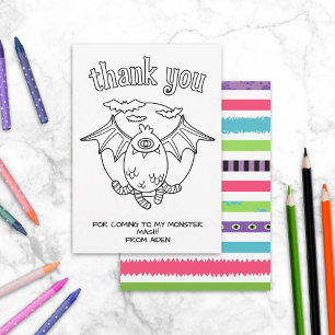 Monster Kids Colouring Card Party Favour Thank You