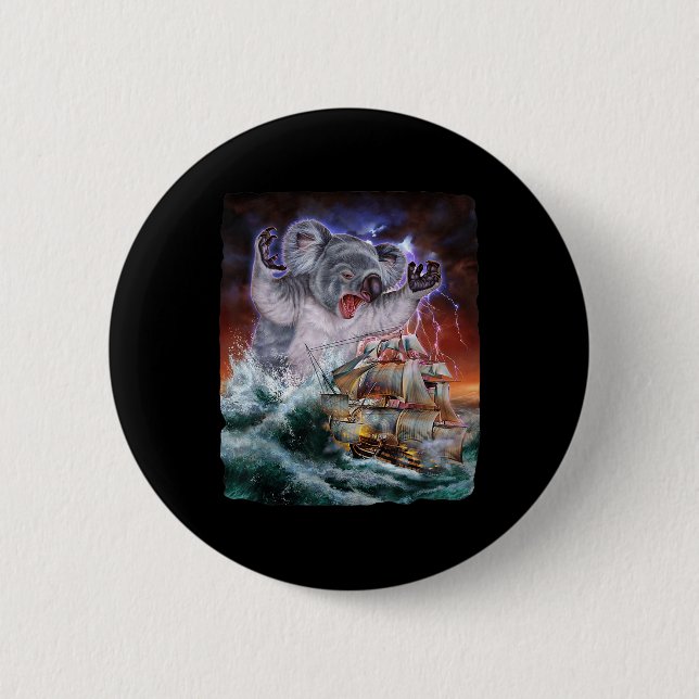 Monster Koala As Kraken Attack A War Ship At High  2 Inch Round Button (Front)