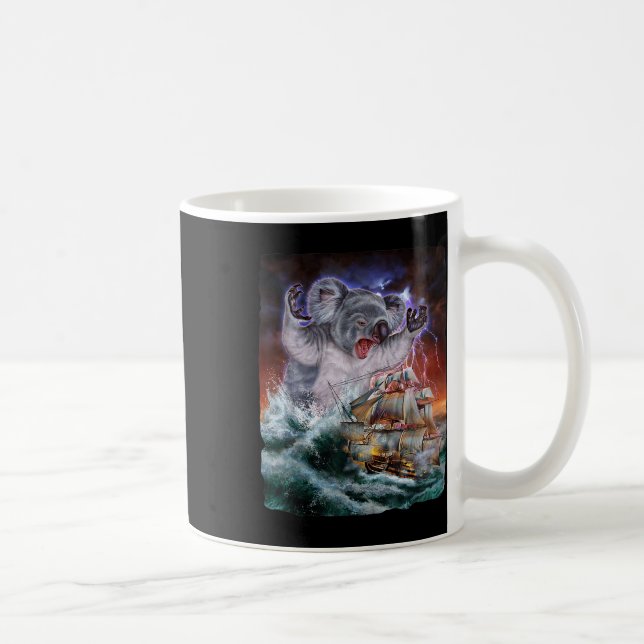Monster Koala As Kraken Attack A War Ship At High  Coffee Mug (Right)