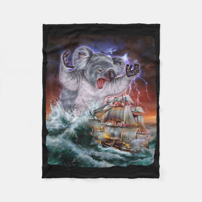 Monster Koala As Kraken Attack A War Ship At High  Fleece Blanket (Front)