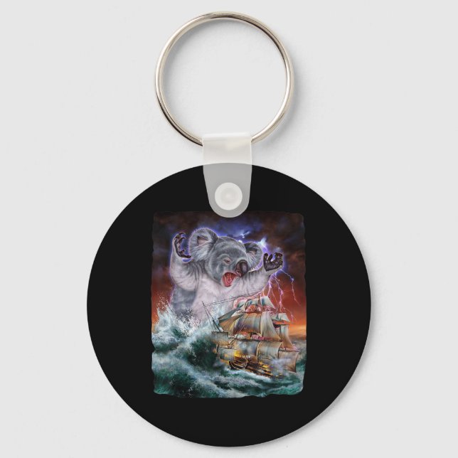 Monster Koala As Kraken Attack A War Ship At High  Keychain (Front)