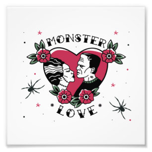 Monster Love  Bride of Frankenstein Vintage Tattoo Photo Print