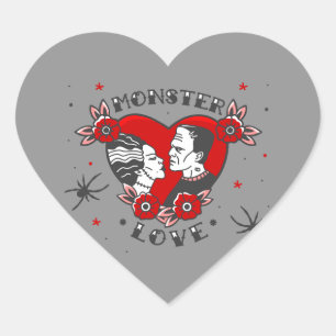 monster love rockabilly frankenstein valentine heart sticker