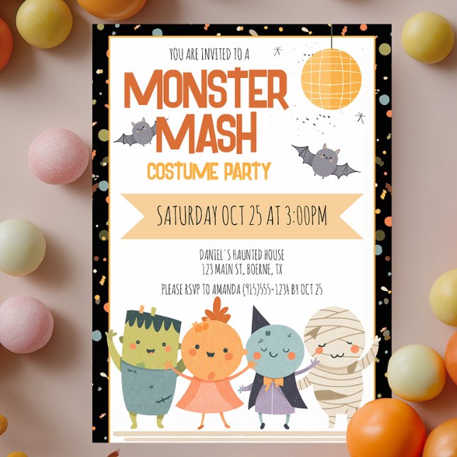 Monster Mash Costume Party Kids Halloween Invitation (Monster Mash Halloween Party Invitation for Kids)