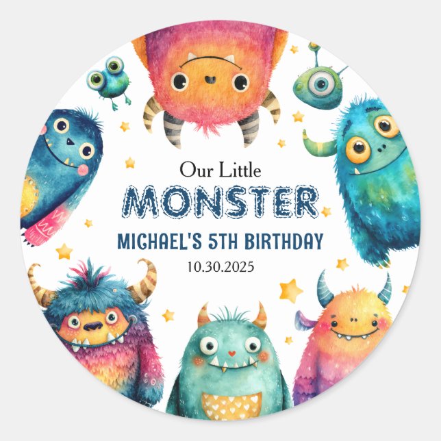 Monster Mash Cute Cartoon Kids' Birthday Party  Classic Round Sticker (Front)