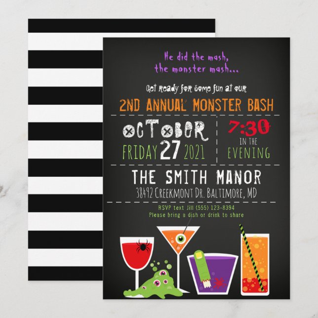 Monster Mash Halloween Booze Party Invitation (Front/Back)