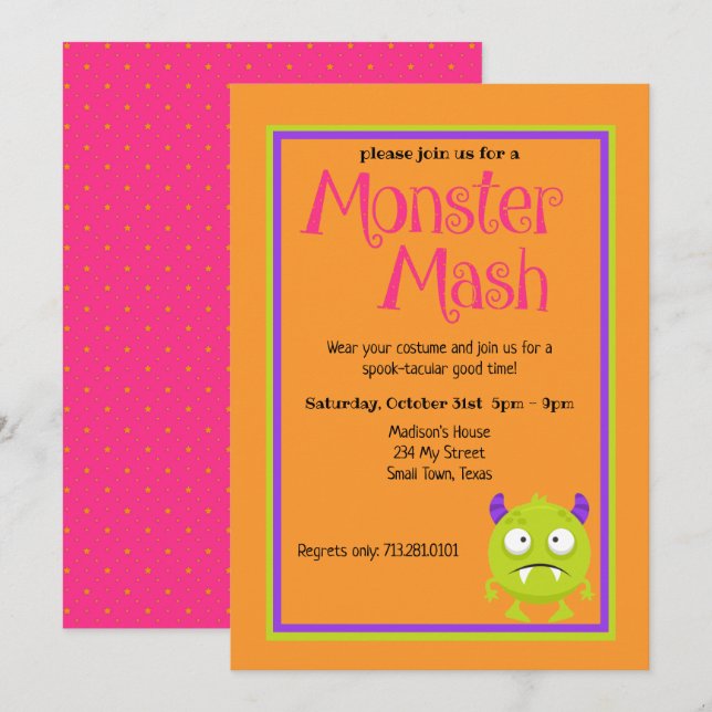 Monster Mash Kids Cute Colourful Halloween Invitation (Front/Back)