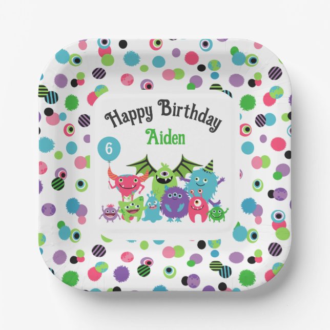 Monster Mash Name & Age Birthday Party Paper Plate (Front)