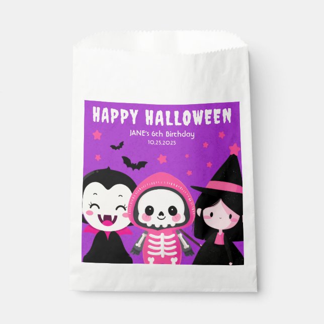 Monster Mash Purple Kids Halloween Birthday Party  Favour Bag (Front)