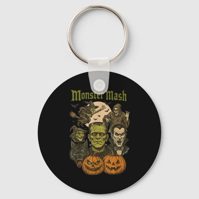 Monster Mash Retro Halloween Funny Monster Soky Wo Keychain (Front)