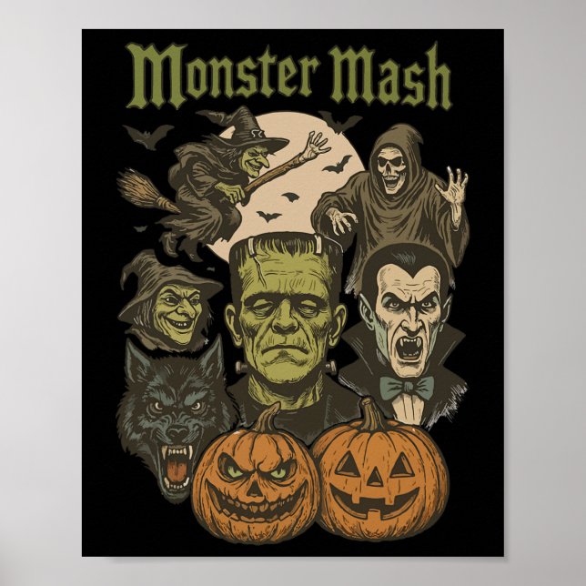 Monster Mash Retro Halloween Funny Monster Spooky  Poster (Front)