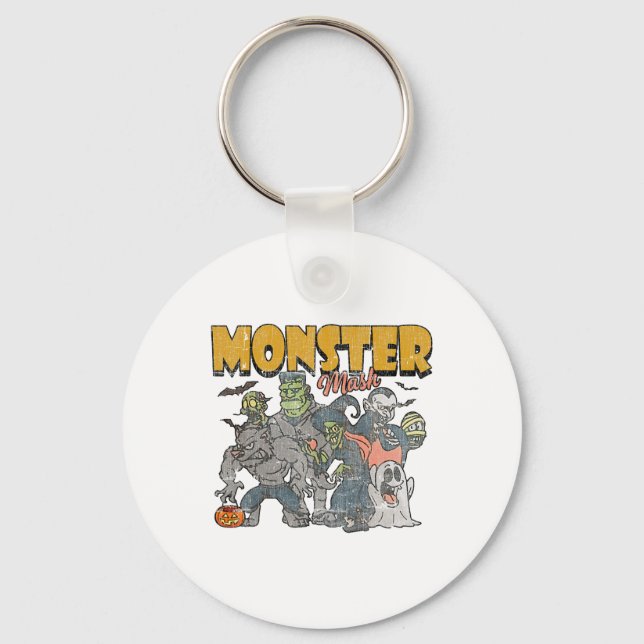 Monster Mash Vintage Ghost Halloween Funny  Keychain (Front)