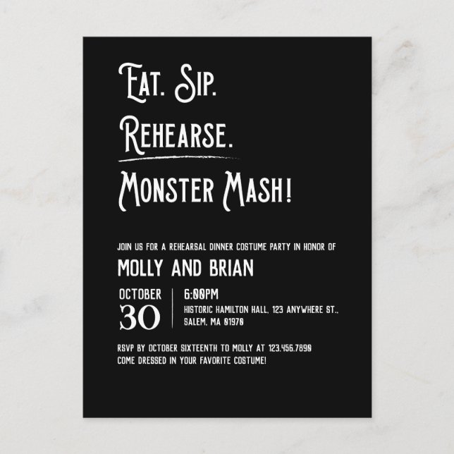 Monster Mash Wedding Rehearsal Invitation Postcard (Front)